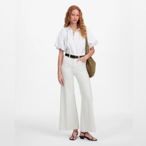 Madewell Flared Wide-Leg Crop Jeans in Pure White Size 25 NWT - Picture 1 of 16